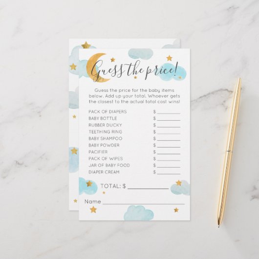 Las nubes Baby Shower de Moon & Stars adivinan el (Vorderseite/Rückseite Beispiel)