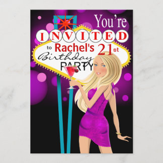Las Vegas 21. Geburtstag Party lila Einladung