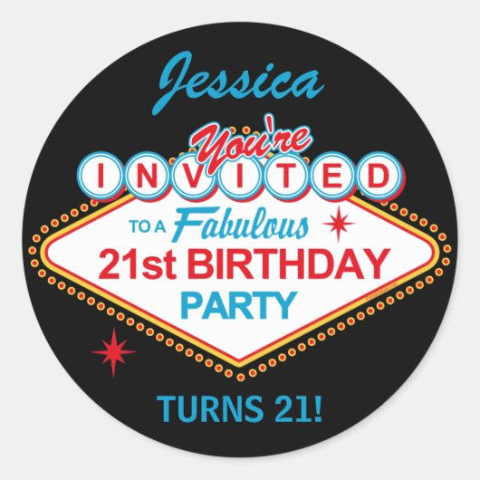 Las Vegas 21. Geburtstag Party Stickers (Vorderseite)