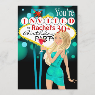 Las Vegas 30. Geburtstag Party aquamarin Einladung