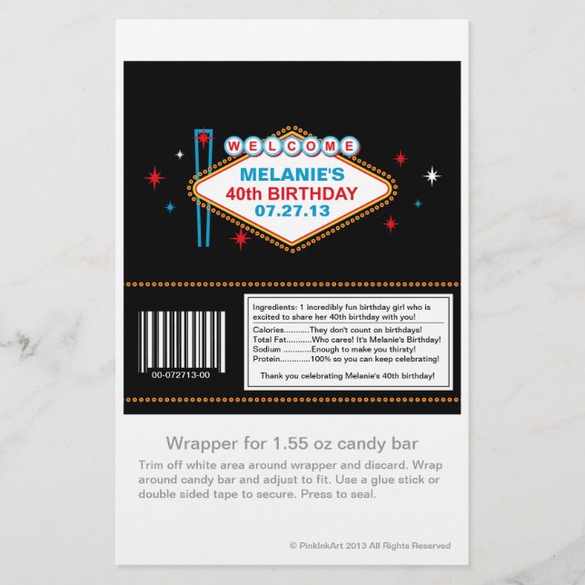 Las Vegas 40. Geburtstag Candy Wrapper (Vorderseite)