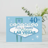Las Vegas 40. Geburtstag Party - blau Einladung (Stehend Vorderseite)
