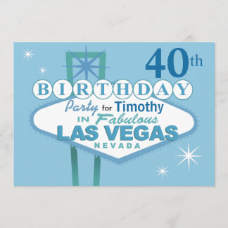 Las Vegas 40. Geburtstag Party - blau Einladung
