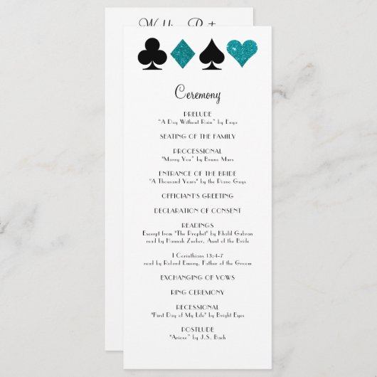 Las Vegas Aquamarin Glitzer Hochzeitsprogramm Programm (Vorne/Hinten)