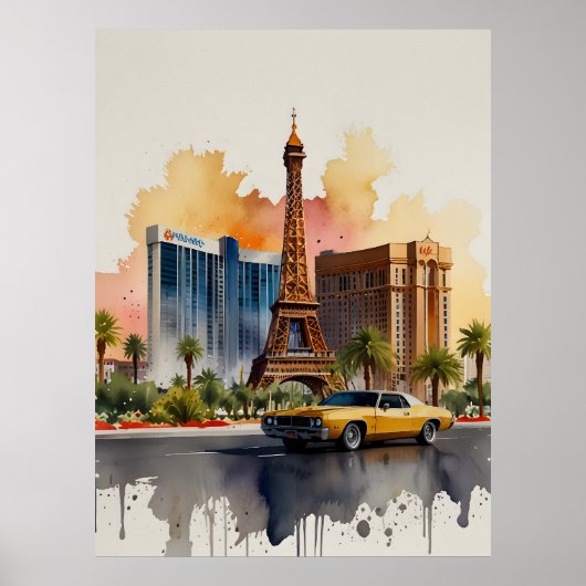 Las Vegas Aquarellkunst Poster (Vorne)