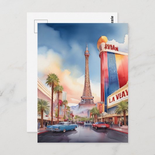 Las Vegas Aquarellkunst Postkarte (Vorne/Hinten)