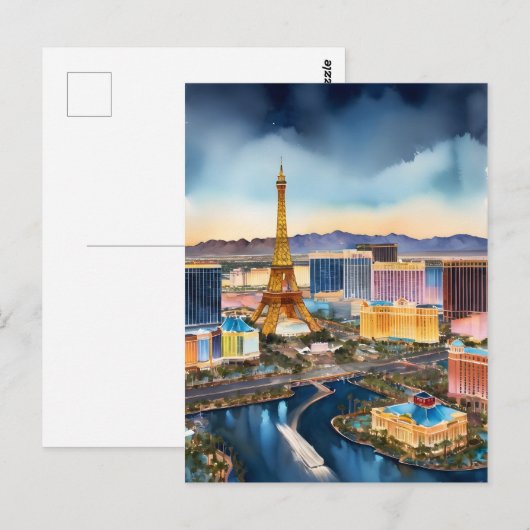 Las Vegas Aquarellkunst Postkarte (Vorne/Hinten)