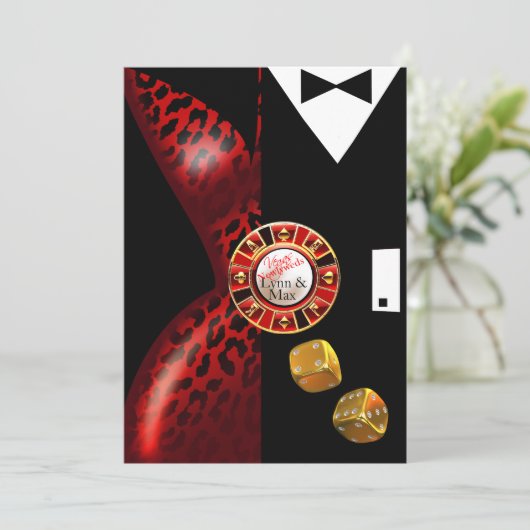 Las Vegas Art Deco Hochzeitsempfang | Rot schwarz Einladung (Stehend Vorderseite)