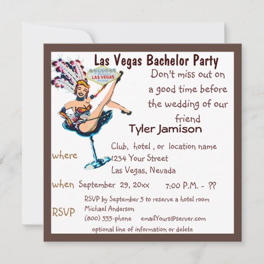 Las Vegas Bachelor Party Showgirl Einladung (Vorderseite)