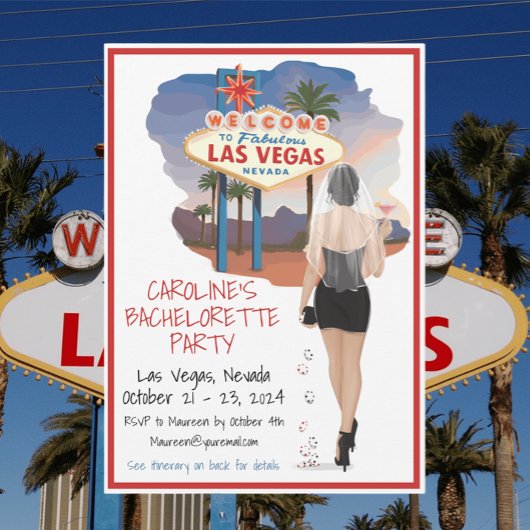 Las Vegas Bachelorette Black Hair Bride Einladung