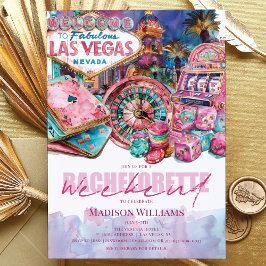 Las Vegas Bachelorette Wochenende Luxus Pink Lila Einladung