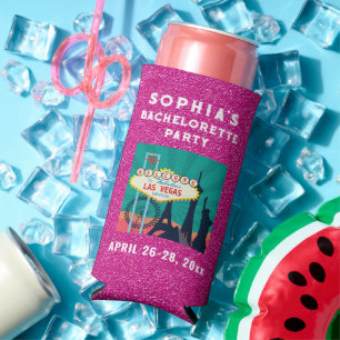 Las Vegas Bacherolette Gastgeschenk Rosa Glitzer Selters Dosenkühler
