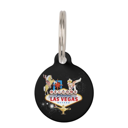 Las Vegas Begrüßungszeichen auf Starry Background Tiernamensmarke (Vorderseite)
