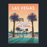 Las Vegas Begrüßungszeichen bei Sunset Vintage Tra Postkarte<br><div class="desc">Retro Las Vegas Nevada Vintage Reiseplakatbild mit einem Sonnenuntergang Blick auf das berühmte Welcome To Fabulous Las Vegas Nevada Zeichen umgeben von zwei üppigen Palmen. Ein Blick auf den bekannten Las Vegas-Streifen im Hintergrund ist ebenfalls möglich. Dieses Vintage Design bringt Erinnerungen klassischer Reiseplakate aus vergangenen Zeiten zurück.</div>