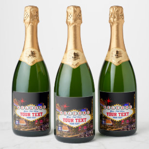 Las Vegas bei Nacht Willkommen Unterschreiben Sie  Schaumweinetikett