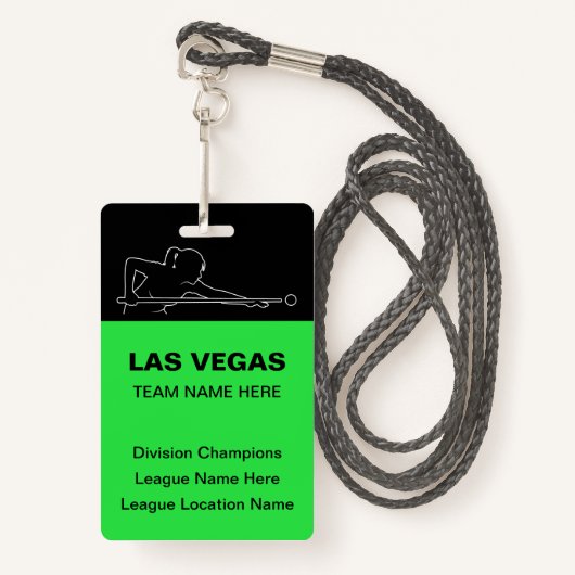 Las Vegas Billiards Theme Bulk Team Name Badges Ausweis (Vorderseite mit Schlüsselband)