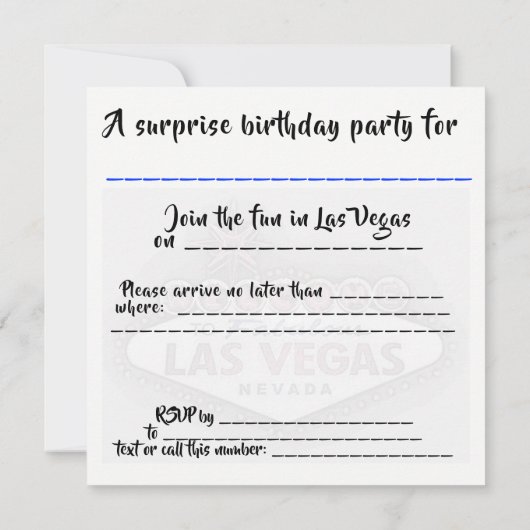 Las Vegas Birthday Bash jedes Alter auf Begrüßungs Einladung (Rückseite)