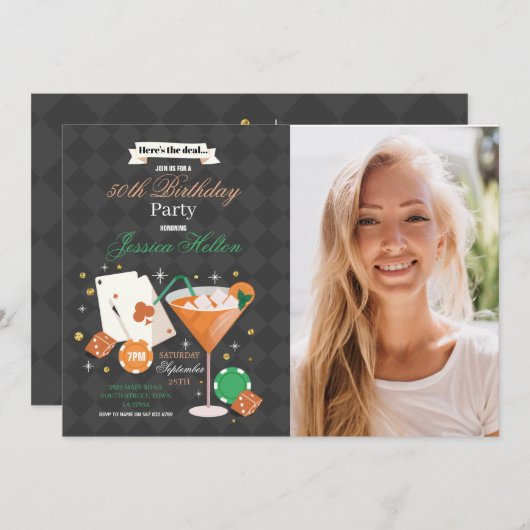 Las Vegas Birthday Casino Foto Party Einladung (Vorne/Hinten)