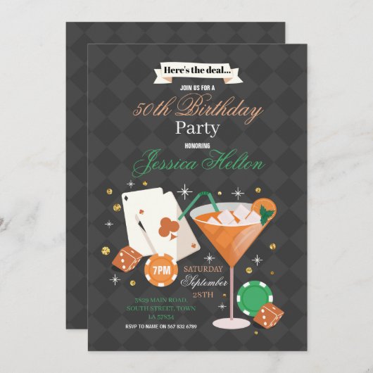 Las Vegas Birthday Casino Lugano Festival - Martha Einladung (Vorne/Hinten)