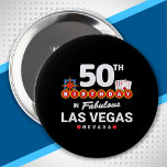 Las Vegas Birthday Party - 50th Birthday In Vegas Button<br><div class="desc">50th birthday in Vegas? This Welcome to Las Vegas sign style design is the perfekt way for a 50 year old to celebrate with a birthday party in Vegas! Great for a girls' trip or birthday squad coming to Vegas for a weekend getaway or vacation. Feature "50th Birthday in Fabulous...</div>