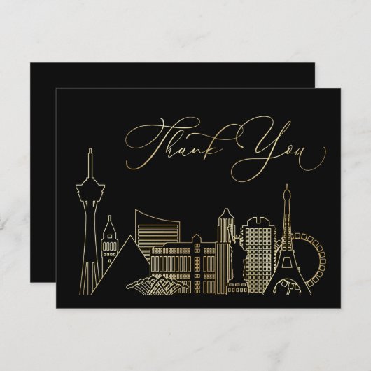 Las Vegas Black and Gold Wedding Dankeskarte (Vorne/Hinten)