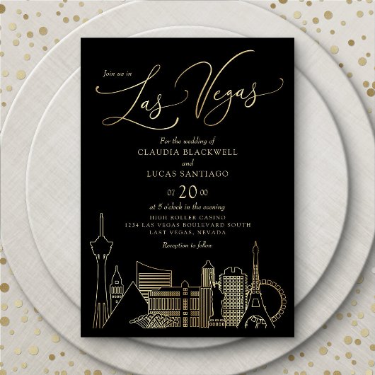 Las Vegas Black and Gold Wedding Einladung