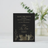 Las Vegas Black and Gold Wedding Postkarte (Stehend Vorderseite)