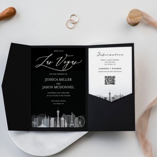 Las Vegas Black and White Wedding Einladung