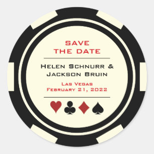 Las Vegas Black Cream Poker Chip Save the Date Runder Aufkleber