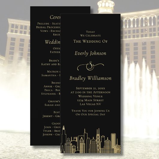 Las Vegas Black Gold Skyline Chic Hochzeitsprogram