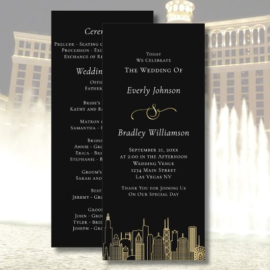 Las Vegas Black Gold White Skyline Wedding Program
