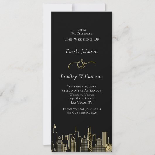 Las Vegas Black Gold White Skyline Wedding Program (Vorderseite)