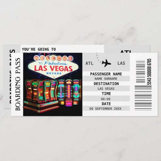 Las Vegas Boarding Pass Junggeselinnen-Abschied Einladung (Vorne/Hinten)