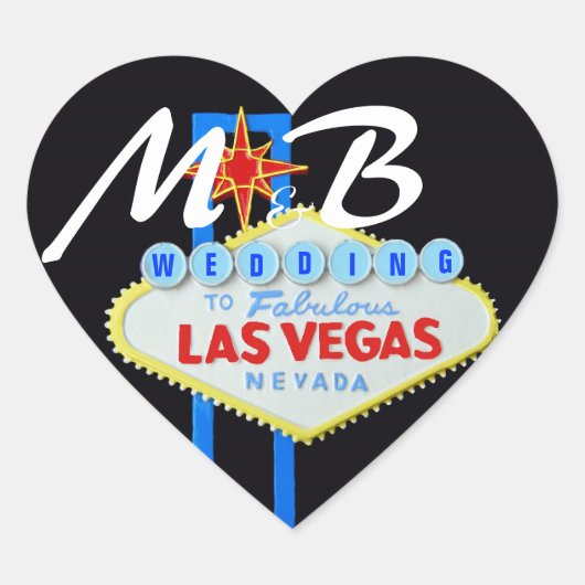 Las Vegas Bride and Groom Initials Herz-Aufkleber (Vorderseite)