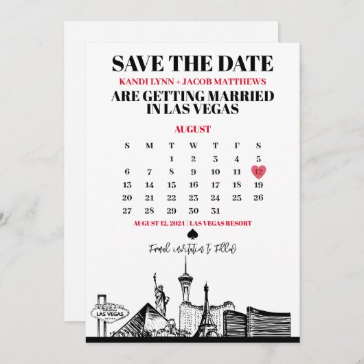 Las Vegas Calendar Save the Date Einladung (Vorne/Hinten)