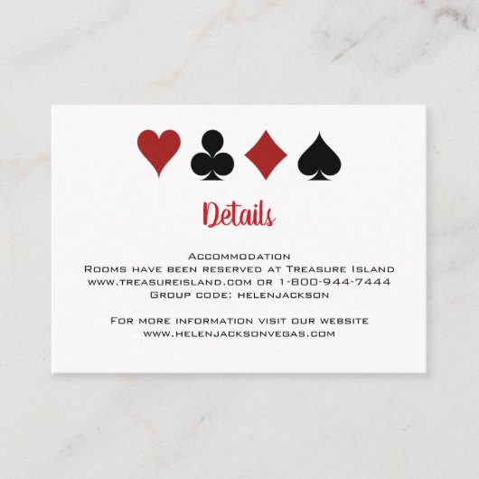Las Vegas Casino Card Anzug Hochzeitsdetails Begleitkarte (Vorderseite)