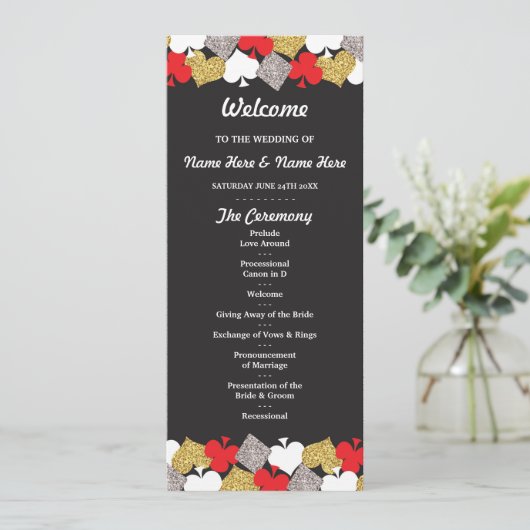 Las Vegas Casino Glitzer Cards Hochzeitsprogramm Programm (Stehend Vorderseite)