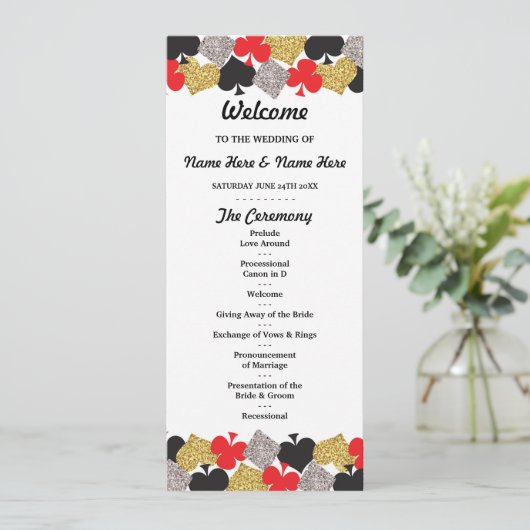 Las Vegas Casino Glitzer Cards Hochzeitsprogramm Programm (Stehend Vorderseite)