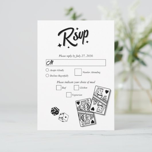 Las Vegas Casino Hochzeit in Urlaubsort Black RSVP Karte (Stehend Vorderseite)