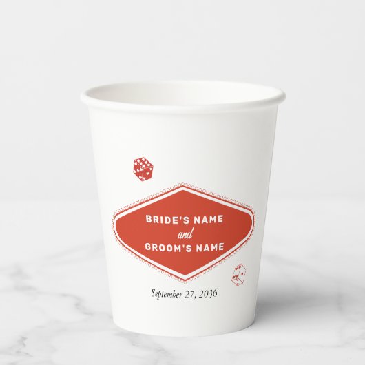 Las Vegas Casino Hochzeit in Urlaubsort Red White Pappbecher (Rückseite)