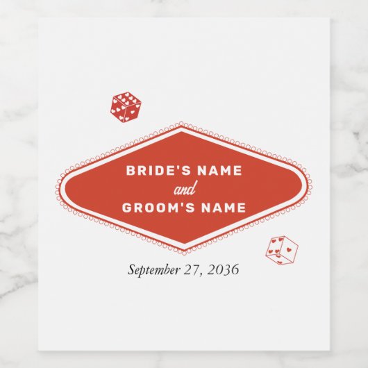 Las Vegas Casino Hochzeit in Urlaubsort Red White Weinetikett (Einzelnes Label)