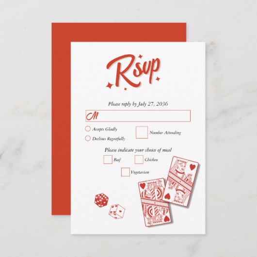 Las Vegas Casino Hochzeit in Urlaubsort Rot RSVP Karte (Vorne/Hinten)