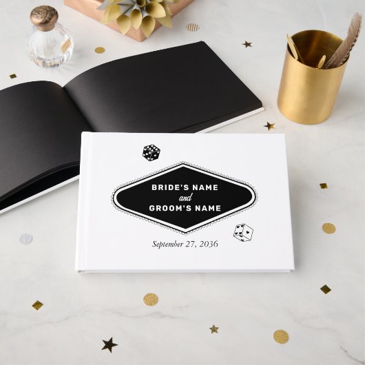 Las Vegas Casino Hochzeit in Urlaubsort Schwarz-we Gästebuch (Vorderseite Offen)