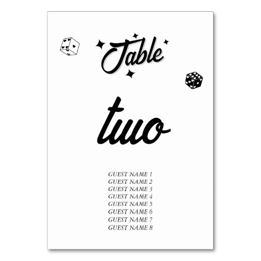 Las Vegas Casino Hochzeit in Urlaubsort Schwarz-we Tischnummer (Vorderseite)