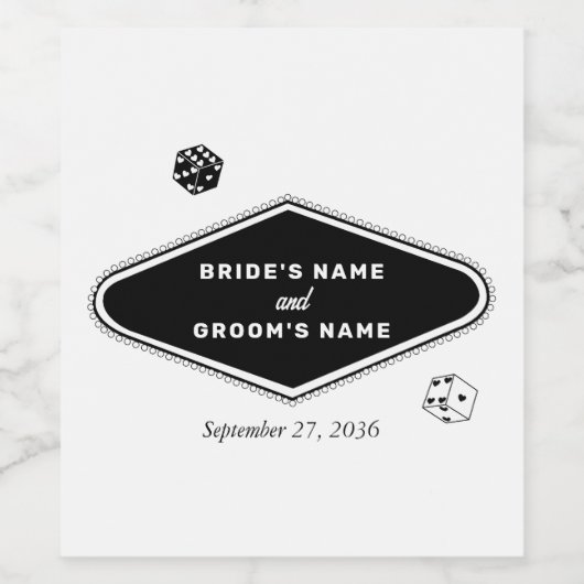 Las Vegas Casino Hochzeit in Urlaubsort Schwarz-we Weinetikett (Einzelnes Label)