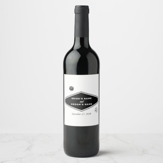 Las Vegas Casino Hochzeit in Urlaubsort Schwarz-we Weinetikett (Vorderseite)