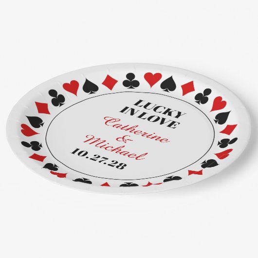 Las Vegas Casino Lucky In Liebe Hochzeit Pappteller (Schrägansicht)