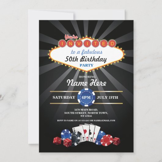 Las Vegas Casino Night Birthday Einladung Party (Vorderseite)