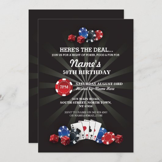 Las Vegas Casino Night Birthday Party Einladung (Vorne/Hinten)