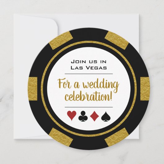 Las Vegas Casino Poker Chip Black and Gold Wedding Einladung (Vorderseite)